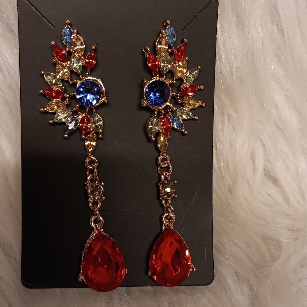 Multi Colored Crystal Dangle Earrings - image 1